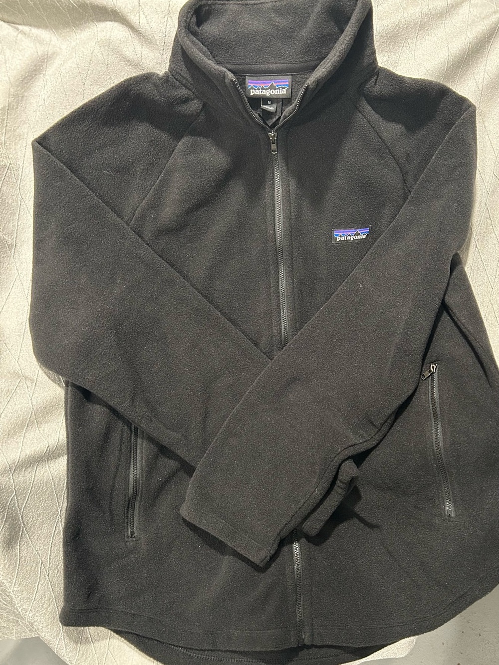 Womens classic microdini Patagonia Black Full-Zip Microfleece Jacket with Logo